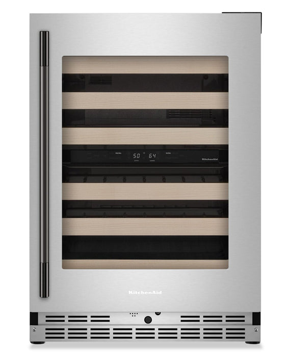 Kitchenaid® 24\" Undercounter Wine Cellar with Full-Extension Wood-Front Racks - Stainless Steel - KUWR524SPS
