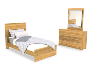 Riley 5pc Bedroom Set with Panel Bed, Dresser & Mirror, Made in Canada, Natural - Twin Size