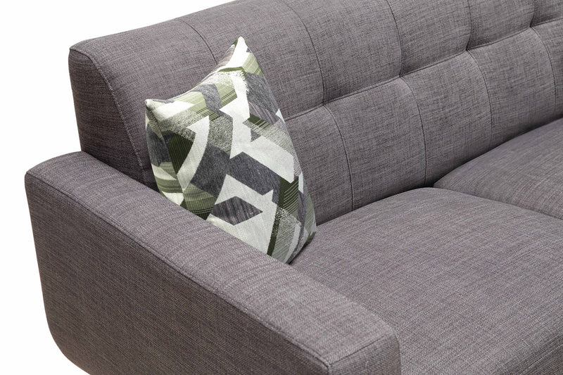 Kort & Co. Freeman 88\" Linen-Look Fabric Sofa with Wood Base and Tufted Back Cushions - Charcoal Grey