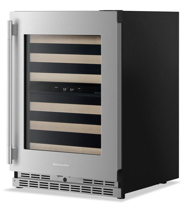 Kitchenaid® 24\" Undercounter Wine Cellar with Full-Extension Wood-Front Racks - Stainless Steel - KUWR524SPS