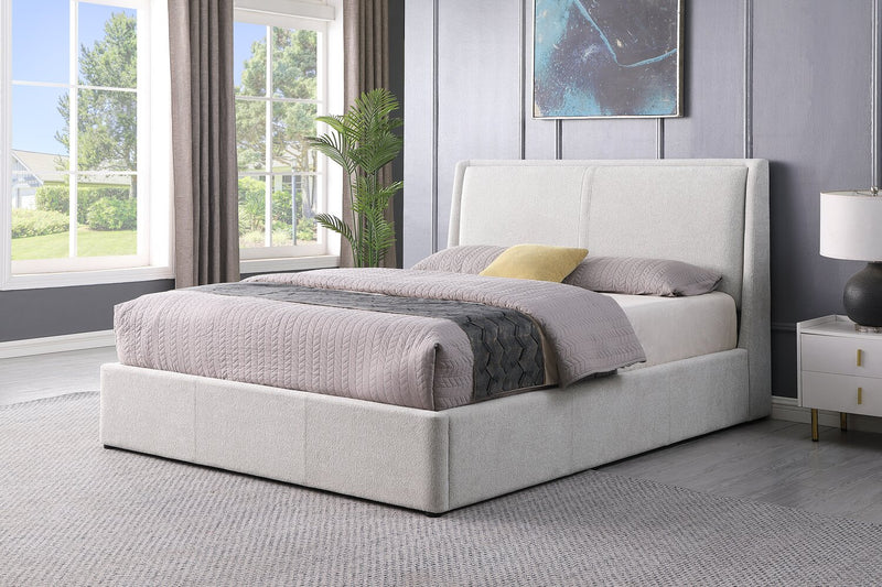 Nico Upholstered Storage Platform Bed in Polyester Grey Fabric, Hyrdraulic Lift  - Queen Size