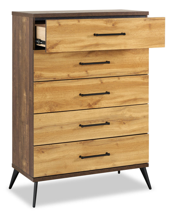 Silas Bedroom Chest of Drawers, 5-Drawer, 33\"W x 47.5\"H - Rustic Brown