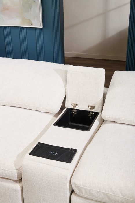 Sky Modular 4-Piece Fabric Sectional with Removable Feather Down Cushions - Nathan Wheat