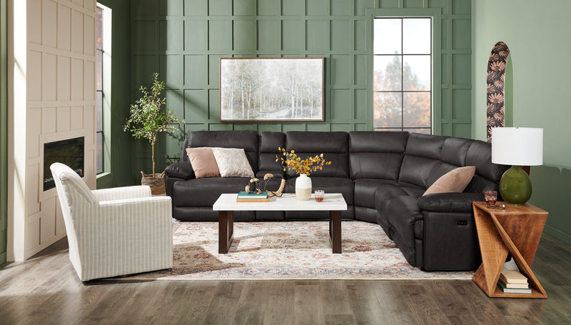 Sorrento 6-Piece Genuine Leather Power Reclining Sectional with Storage Console and USB Port - Charcoal Grey