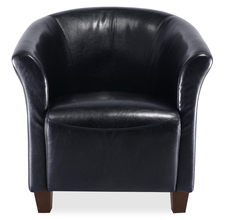 Ethan 31\" Faux Leather Tub-Style Accent Chair with Wood Legs - Black