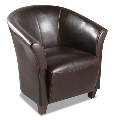 Ethan 31" Faux Leather Tub-Style Accent Chair with Wood Legs - Brown | Fauteuil d’appoint Ethan de style gondole de 31 po en similicuir avec pattes en bois - brun
