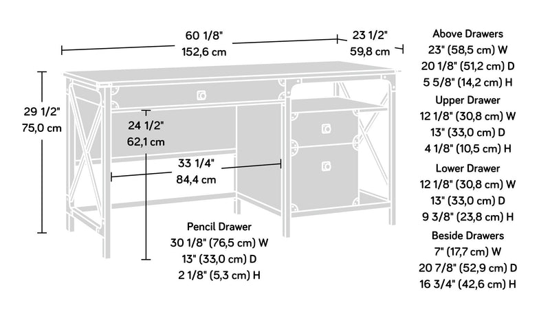 Steel River 60.08\" Commercial Grade Computer Office Desk with 3-Drawers - Carbon Oak