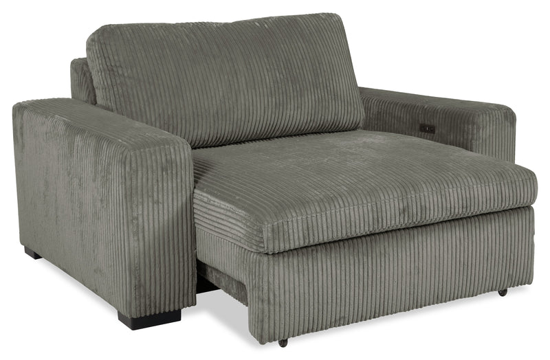 Stratus 59” Faux Fur Fabric Chair with Power Sliding Chaise - Fog Grey