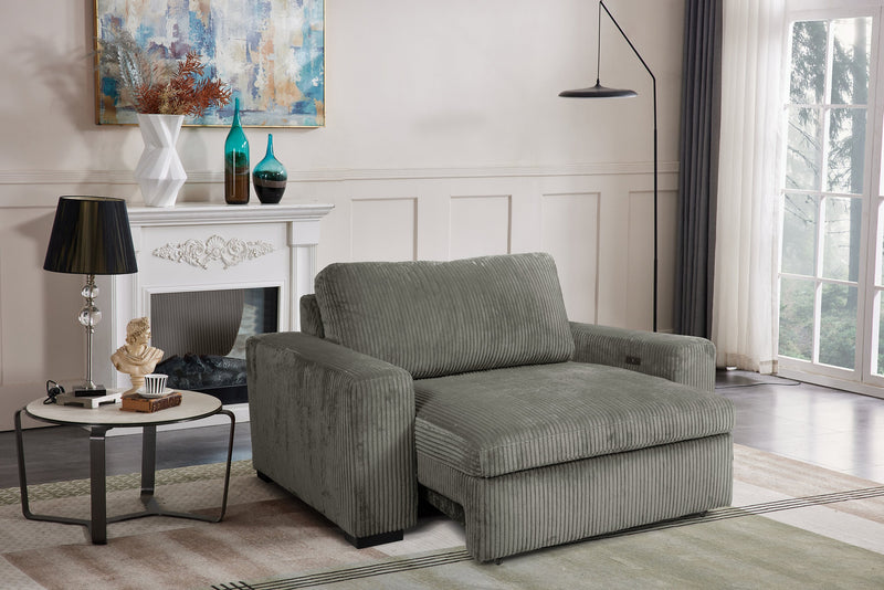 Stratus 59” Faux Fur Fabric Chair with Power Sliding Chaise - Fog Grey