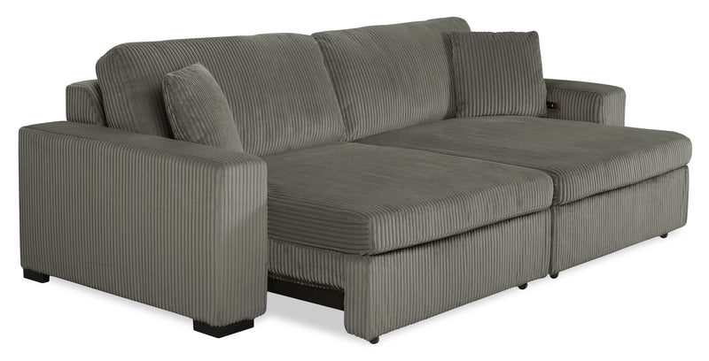 Stratus 108\" Faux Fur Fabric Full-Size Sofa Bed with Power Sliding - Fog Grey