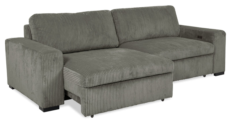 Stratus 108\" Faux Fur Fabric Full-Size Sofa Bed with Power Sliding - Fog Grey