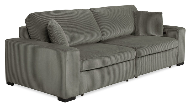 Stratus 108\" Faux Fur Fabric Full-Size Sofa Bed with Power Sliding - Fog Grey