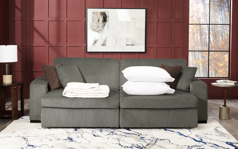 Stratus 108\" Faux Fur Fabric Full-Size Sofa Bed with Power Sliding - Fog Grey