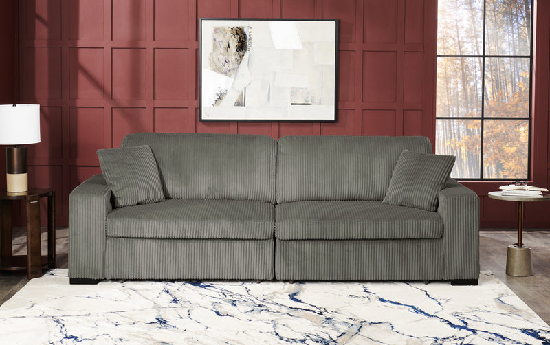 Stratus 108\" Faux Fur Fabric Full-Size Sofa Bed with Power Sliding - Fog Grey
