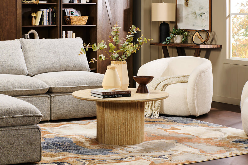 Sullivan 35.43\" Round Coffee Table with Sintered Stone Top - Beige Travertine