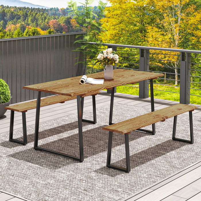 Outsunny Picnic Table And Bench Set For 6 Persons With 2\" Umbrella Hole