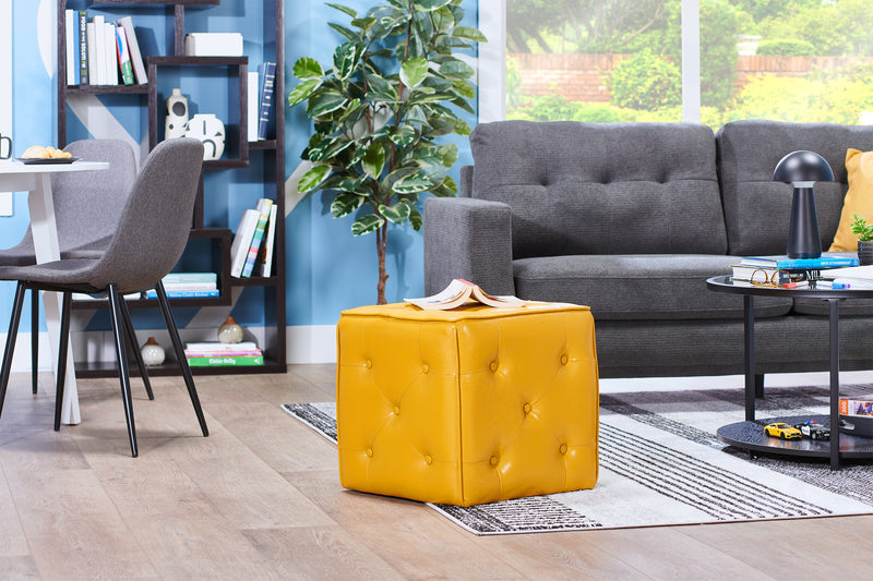 Talbott 17.5\" Cube Ottoman - Yellow Faux Leather
