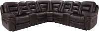Leo 7-Piece Leather-Look Fabric Reclining Sectional with Storage Consoles and Cupholders - Walnut Brown 