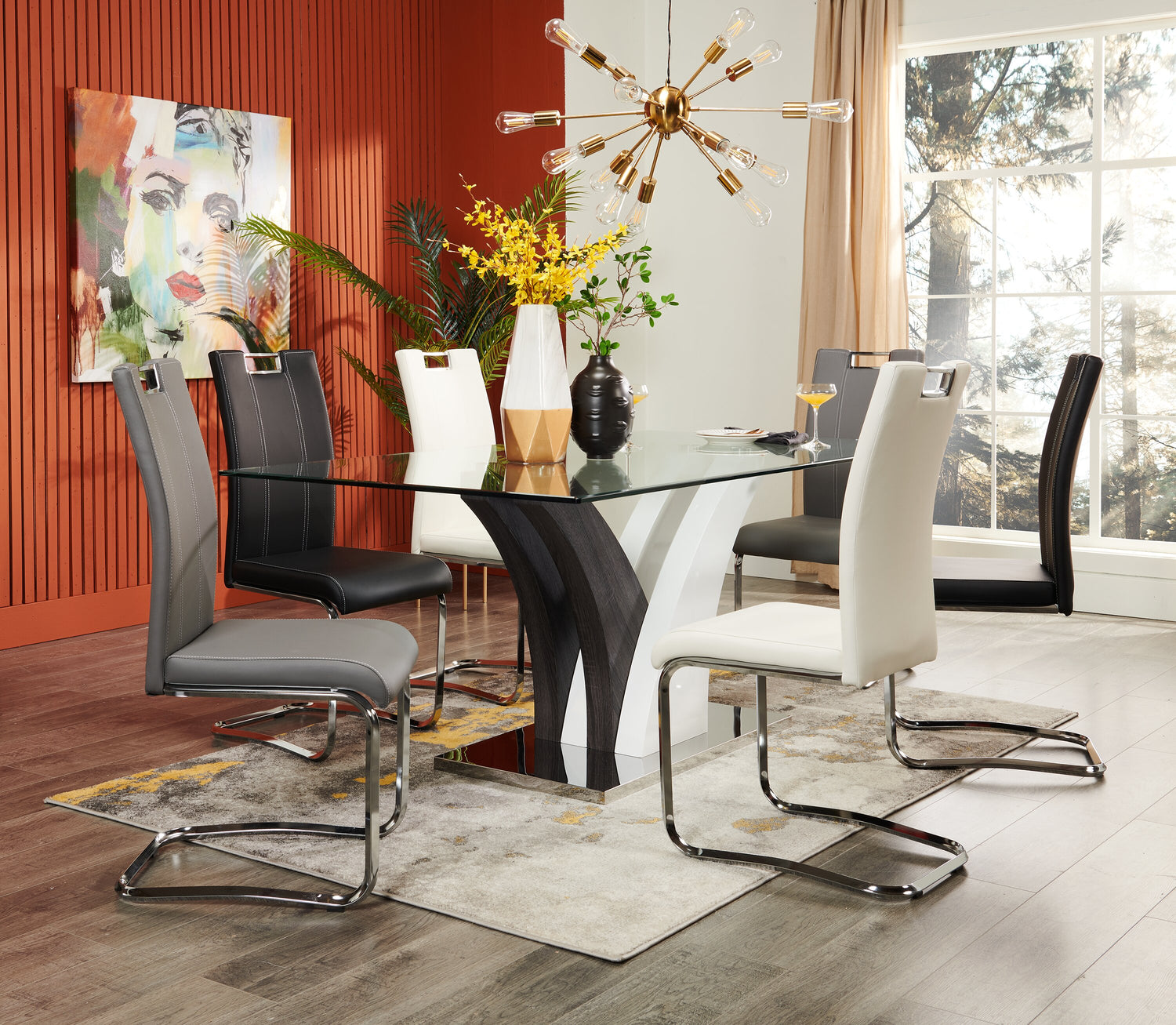 Tuxedo Dining Table with Glass Top, Pedestal Base, 72