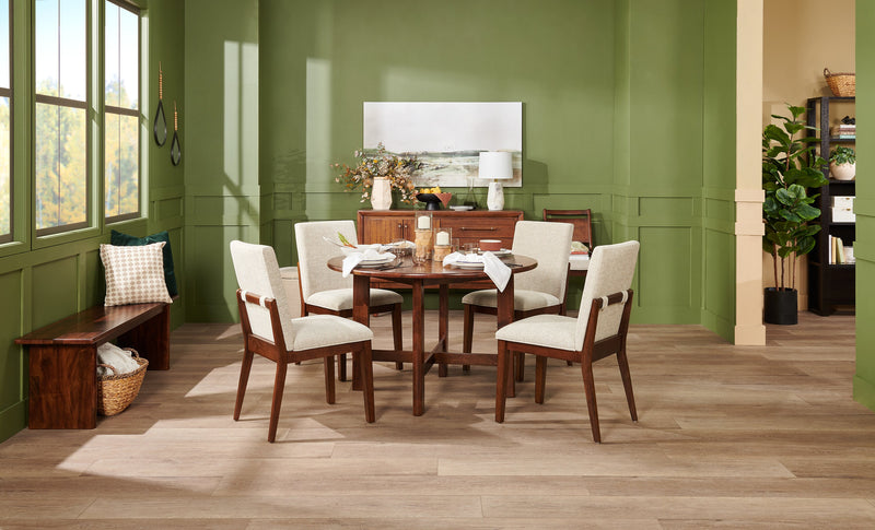 Vale Dining Chair with Polyester Fabric, Wood - Brown & Beige