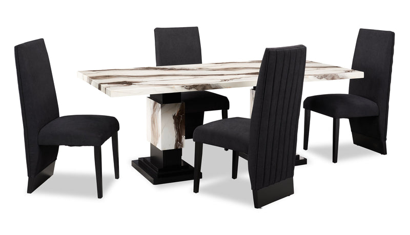Vega Dining Table, Marble Look, Pedestal Base, 82\"W - Black & White