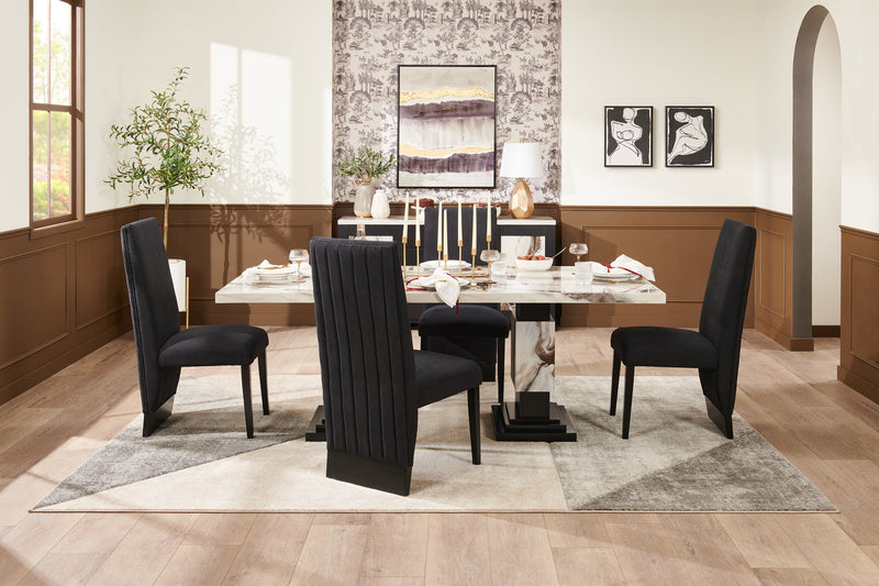 Vega Dining Table, Marble Look, Pedestal Base, 82\"W - Black & White