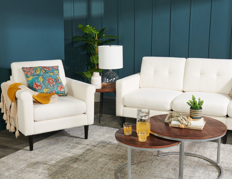 Veranasi 30\" Rustic Round Nesting Coffee Tables - Washed Light Brown Wood Top and Iron Legs