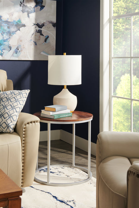 Veranasi 24\" Rustic Round End Table - Washed Light Brown Wood Top and Iron Legs