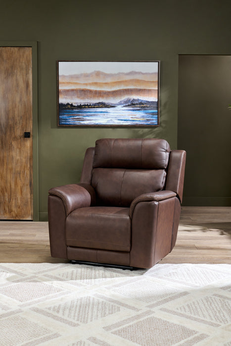 Vibe 40\" Genuine Leather Massage Power Reclining Chair with Immersive Audio and Power Headrests - Brown