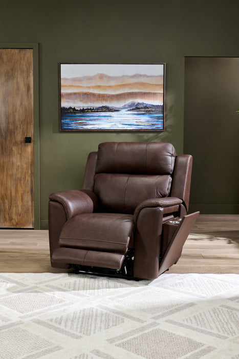 Vibe 40\" Genuine Leather Massage Power Reclining Chair with Immersive Audio and Power Headrests - Brown