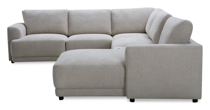 Voyage Modular 6-Piece Right-Facing Fabric Sectional with Console and Removable Back Cushions – Beige