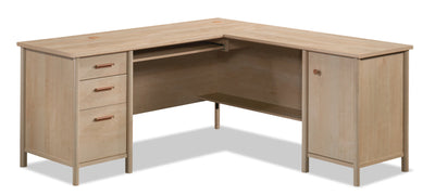 Whitaker Point 94.13" Commercial Grade L-Shaped Office Desk with Storage & Keyboard Tray - Natural Maple|Bureau en forme de L Whitaker Point de 94,13 po de qualité commerciale avec rangement et plateau pour clavier - érable naturel