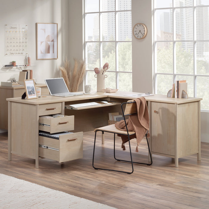 Whitaker Point 94.13\" Commercial Grade L-Shaped Office Desk with Storage & Keyboard Tray - Natural Maple