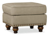 Made in Canada Wynn 24\" Chenille Fabric Ottoman with Nailhead Trim and Wood Bun Legs - Linen Beige