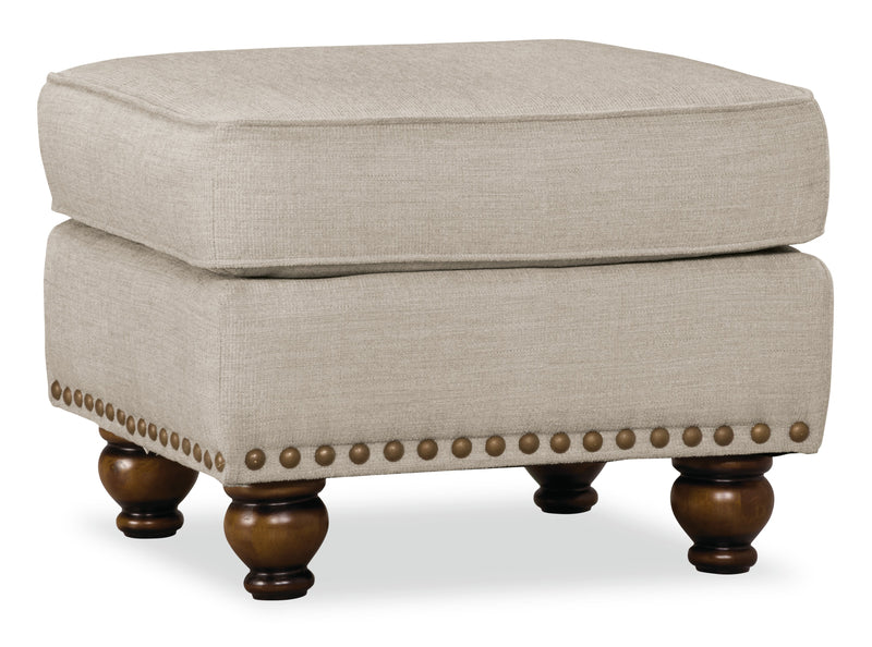 Made in Canada Wynn 24\" Chenille Fabric Ottoman with Nailhead Trim and Wood Bun Legs - Grey