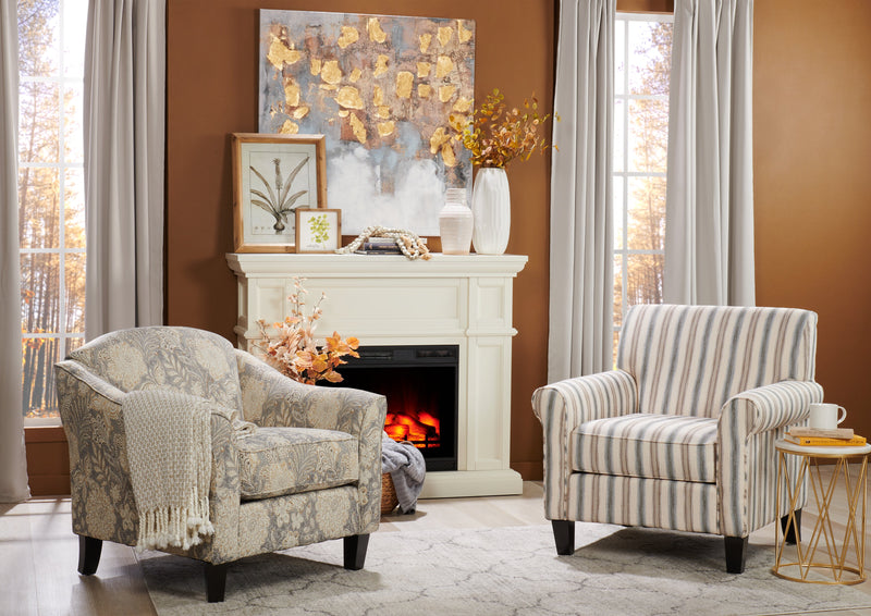 Made in Canada Wynn 36\" Linen-Look Fabric Accent Chair with Rolled Arms and Wood Legs - Stripe Multicolour
