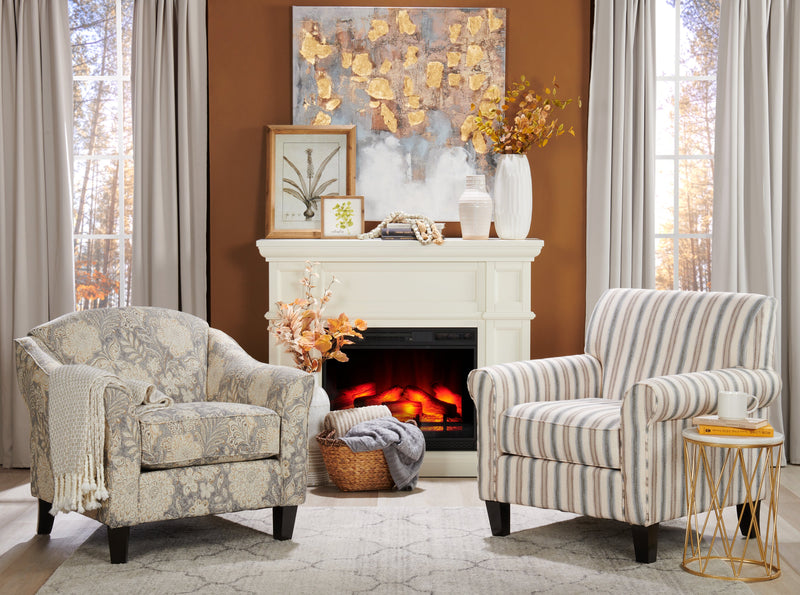Made in Canada Wynn 36\" Linen-Look Fabric Accent Chair with Rolled Arms and Wood Legs - Stripe Multicolour