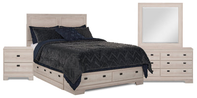 Yorkdale 6pc Bedroom Set with 6-Drawer Storage Bed, Dresser, Mirror & Nightstand, White - Full Size | Ensemble de chambre à coucher Yorkdale 6 pièces avec lit de rangement à 6 tiroirs, commode, miroir e…