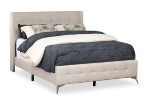 Zara Upholstered Bed in Beige Linen-Look Fabric - Button Tufted - Queen Size