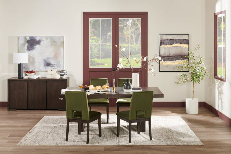 Zelda Dining Table with Pedestal Base, 78-96\"W - Espresso Brown