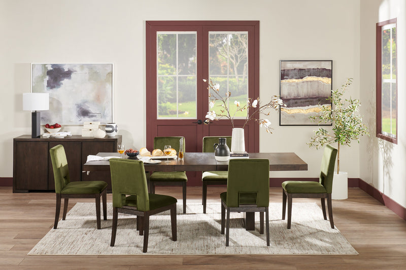 Zelda Dining Table with Pedestal Base, 78-96\"W - Espresso Brown