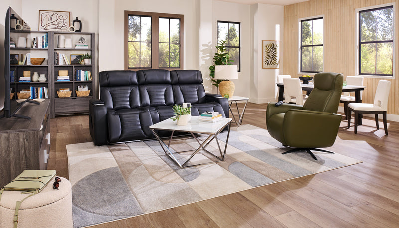 Zen 86\" Faux Leather Power Reclining Massage Sofa with Power Headrests and Drop-Down Console - Black
