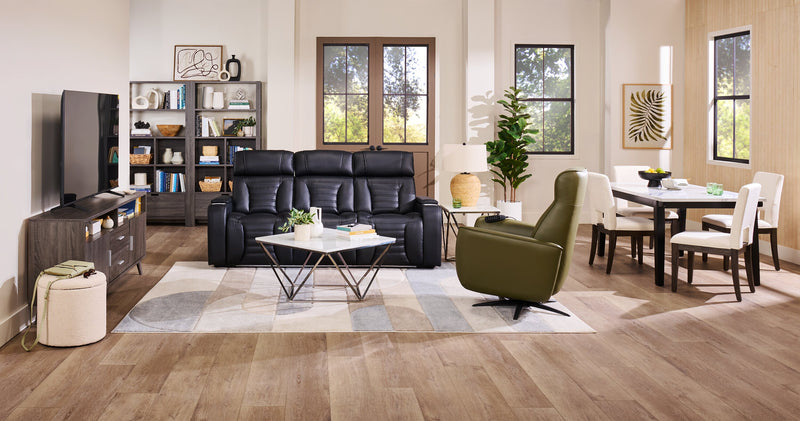 Zen 86\" Faux Leather Power Reclining Massage Sofa with Power Headrests and Drop-Down Console - Black