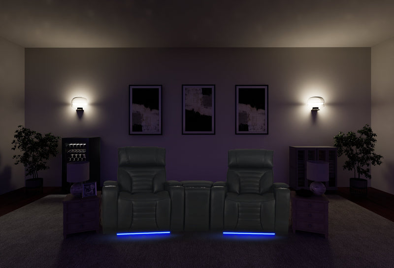 Zen 3-Piece Faux Leather Home Theatre Power Reclining Sectional with Massage and Storage Console - Black