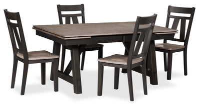 Zao 5pc Dining Set with Table & 4 Chairs, 66-94"W Extension, Melamine - Brown | Ensemble de salle à manger Zao 5 pièces en mélamine avec table, rallonge de 66 po à 94 po (L) et 4 chaises - brun