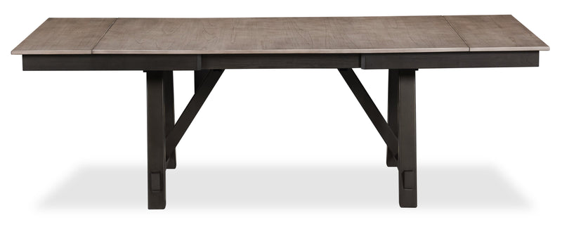 Zao Dining Table with 66-94\"W Extension, Melamine, Trestle Base - Brown