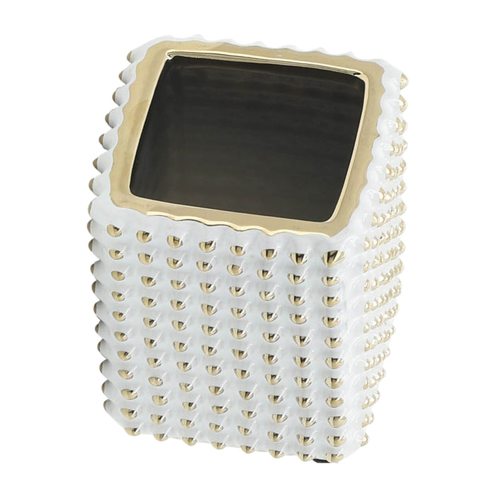 White and Gold 4\" Ceramic Pen Holder