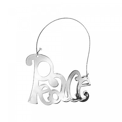 Flat Silver Metal Text Ornament Peace - Set of 12 Christmas Ornaments|Ornement plat en métal argenté avec texte « Peace » - ensemble de 12 ornements de Noël