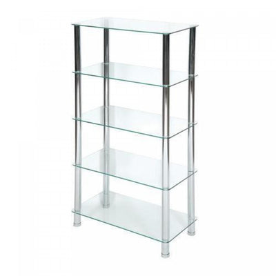 Niam 5-tier Chrome Rectangular Frosted Glass Stand|Étagère rectangulaire Niam à cinq niveaux à tablettes en verre givré