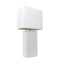 Elegant Designs Modern Leather Table Lamp with White Fabric Shade